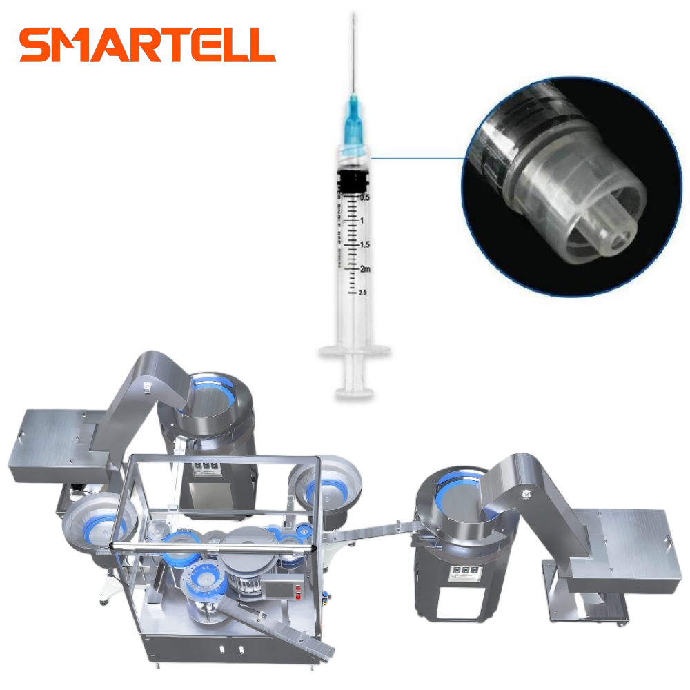 SMARTELL Tıbbi Sınıf Luer Lock Tek Kullanımlık Şırınga Otomatik Montaj Makinesi PLC Kontrollü 1 Yıllık Garanti